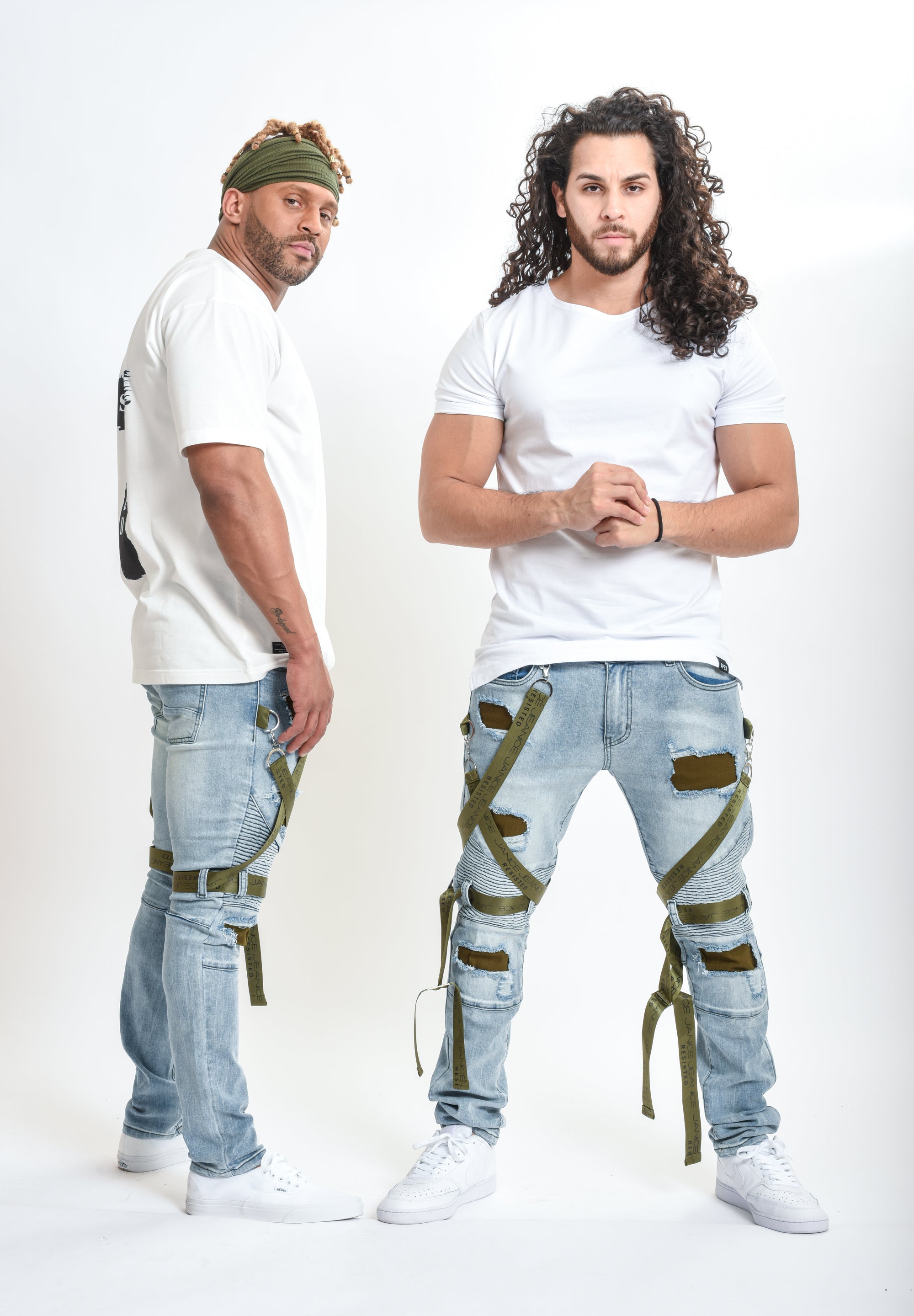 JJR GREEN STRAP BLUE JEANS - Janice Jeanice Resisted | God Led Passionate Clothing Designs